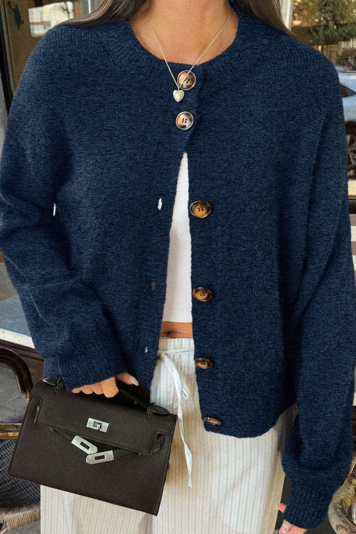 Minimalist Button Long Sleeve Cardigan