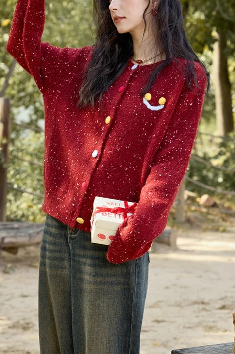 Vintage Smile Embroidery Wool Cardigan
