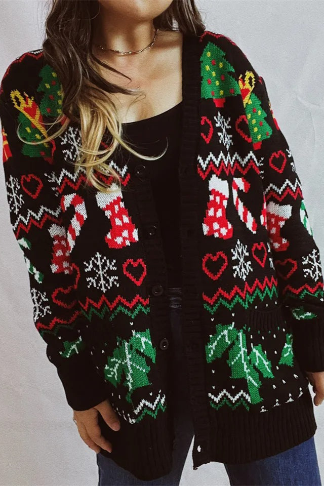 Themed Print Long Sleeve Button Cardigan