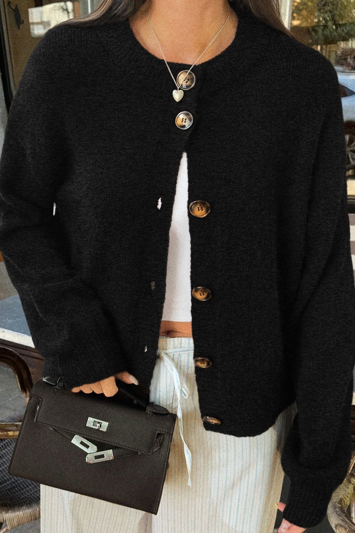 Minimalist Button Long Sleeve Cardigan