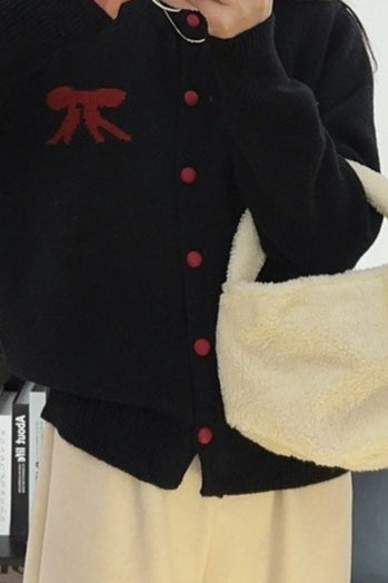 Soft Bow Jacquard Round Cardigan
