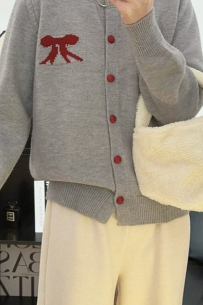 Soft Bow Jacquard Round Cardigan