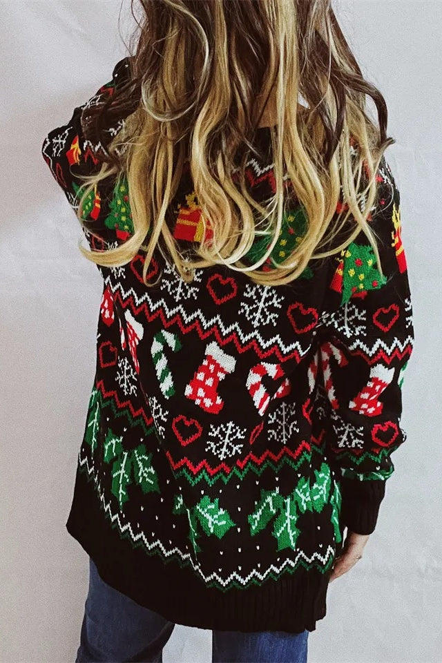 Themed Print Long Sleeve Button Cardigan